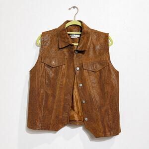 Bagatelle Brown Textured Genuine Leather Snap Front Vest Sz L